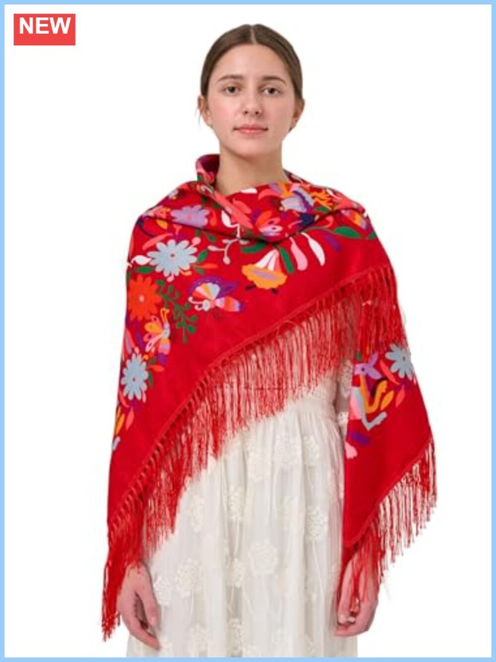 Oversized Floral Shawl Scarf Wrap with Tassel Fringes Cotton Polyester